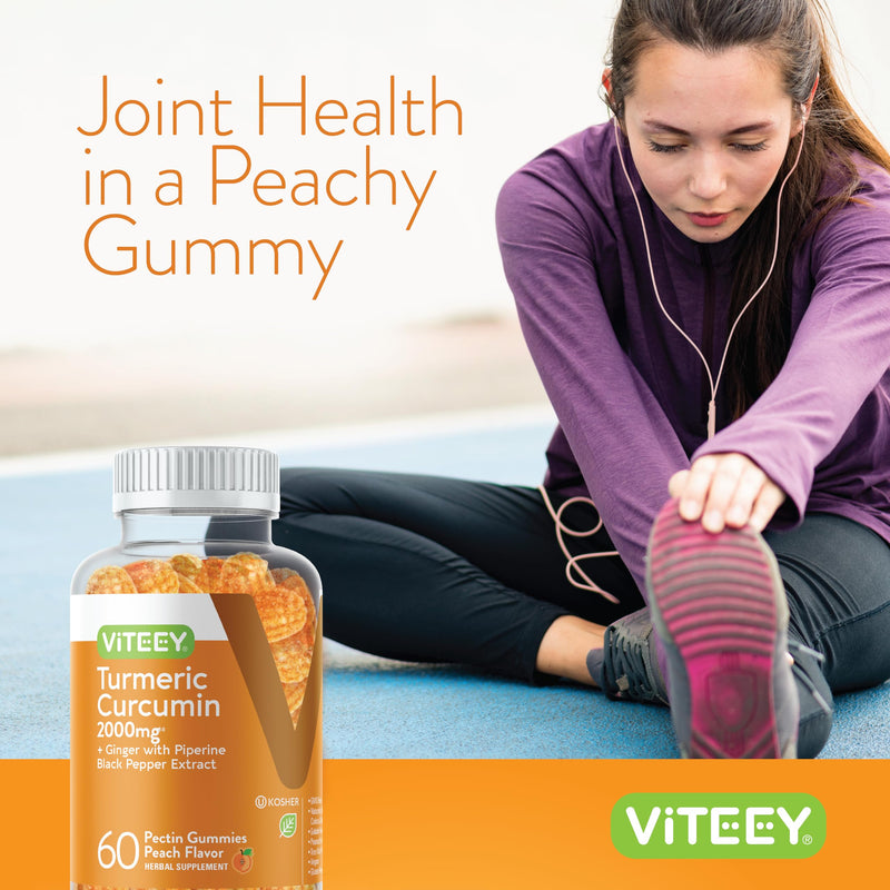 Turmeric Curcumin Gummies with Ginger & Black Pepper Herbal Supplement, 2000mg, Immune Support, Healthy Skin, and Joint Health, Vegan, Pectin Based, for Adults and Teens - Chewable Peach Flavor(2Pack) 60 Count (Pack of 2) - BeesActive Australia