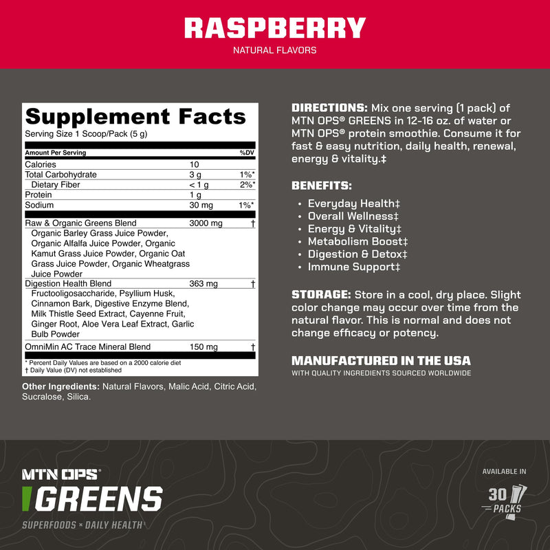 MTN OPS Super Greens Daily Immune Health and Energy Drink Powder ‚Äì Digestive Health Support Blend Boosted with Chlorophyll-Rich Greens | 30 On-The-Go Packs | Just Add Water - BeesActive Australia