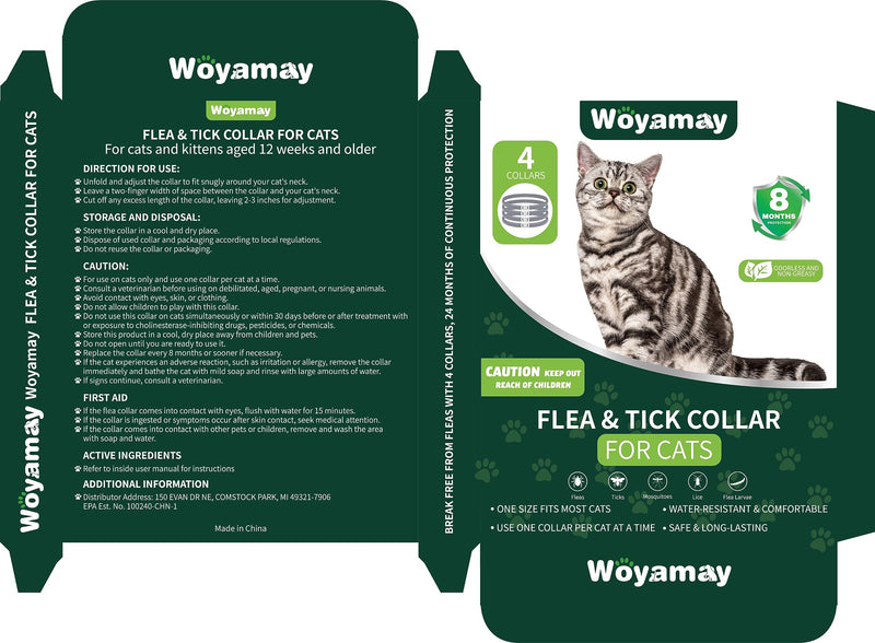 4 Pack Flea Collar for Cats, Adjustable Flea and Tick Collar for Cats, 8 Months Protection Cat Flea and Tick Treatment Collar, Flea and Tick Prevention for Cats, Waterproof Cat Flea Collar 4 Pack Grey - BeesActive Australia