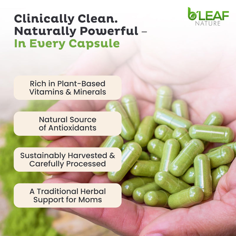B'LEAF NATURE Moringa Leaf Vegan Capsules 1000mg Serving, 180 Count | Pure Moringa Oleifera Leaf Powder, Energy & Immune Support, Non-GMO Gluten Free Vegan, Superfood 180 Count (Pack of 1)