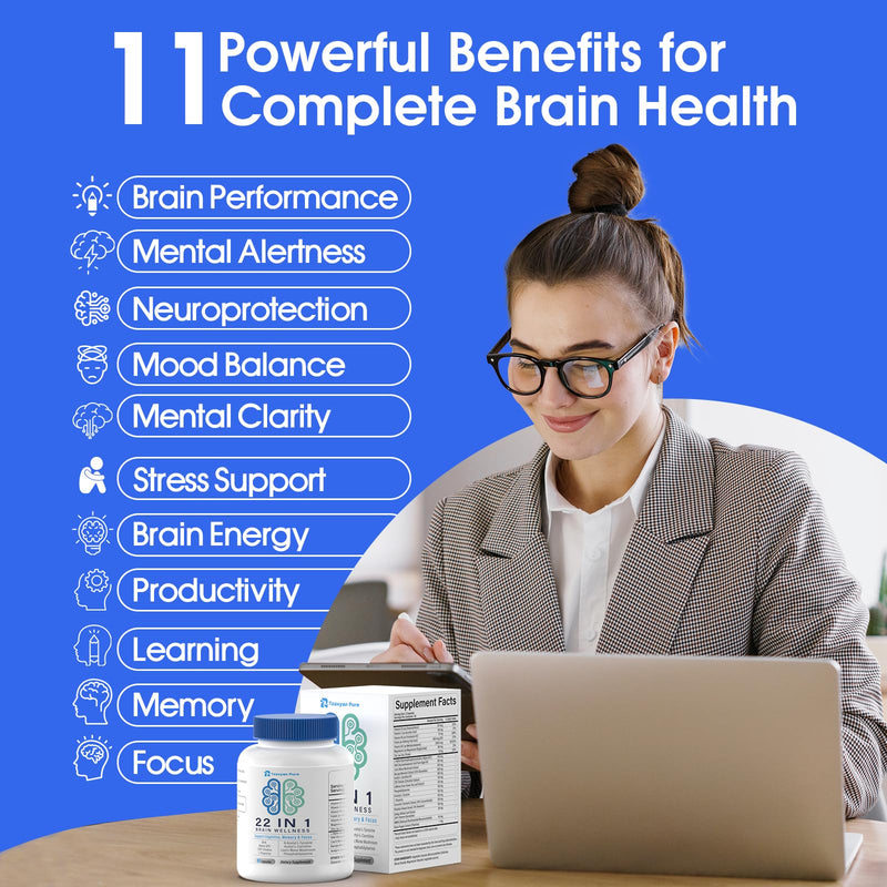 Brain Supplements for Memory and Focus - 22-in-1 Brain Supplement with Alpha GPC, Citicoline, Vitamin B12, Bacopa, Lion’s Mane, DHA - Brain Health for Clarity, Energy & Cognitive Support, 90 Count White 90 Count (Pack of 1)