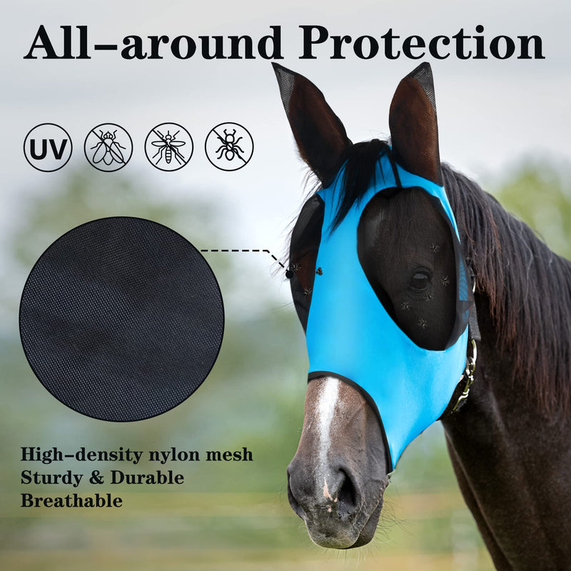 2PCS Horse Fly Mask Horse Supplies Fly Masks for Horses with Ears Soft Fine Mesh with UV Protection, Lycra Fly Masks for Horses with Breathable and Stretchy Fabric, One Size Fits All A-BLUE & PINK Average - BeesActive Australia