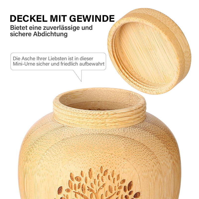 Small urn for human ashes made of bamboo, mini urn for human ashes with engraved tree of life pattern, mini keepsake urn for the ashes of pets (tree of life, 1 piece) tree of life, 1 piece - BeesActive Australia