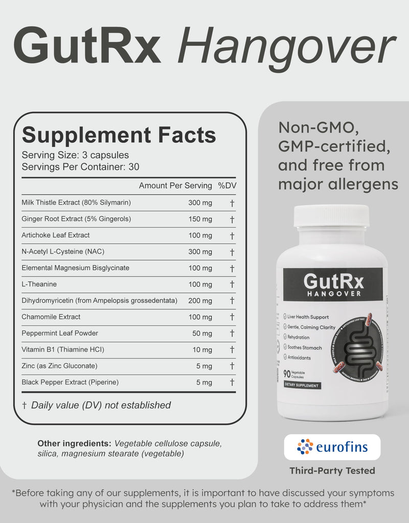 Recovery Support Supplement – Digestive & Nervous System Support with Milk Thistle, NAC, Magnesium & B Vitamins, 30 Servings