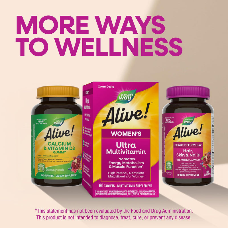 Nature's Way Alive! Max3 Potency Women's Complete Multivitamin, 90 ct | High-Potency Formula with Methylated B12, Folate, CranRx, Spirulina, Digestive Enzymes; Gluten-Free, No Artificial Colors