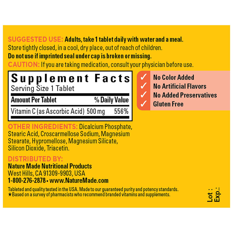 Nature Made Vitamin C 500 mg, Dietary Supplement for Immune Support, 100 Tablets, 100 Day Supply Vitamin C 500mg 100 Count (Pack of 1) - BeesActive Australia