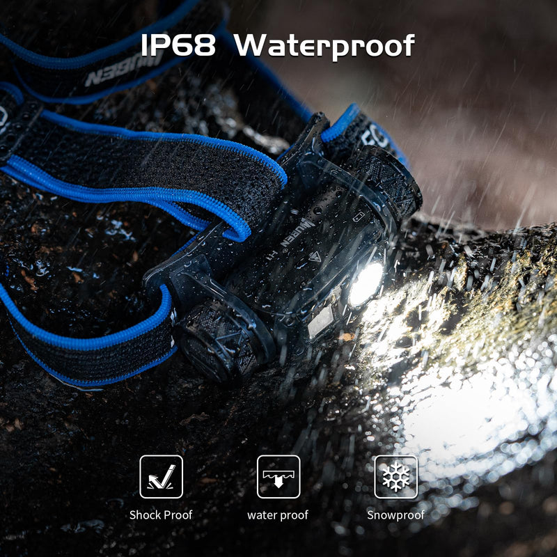 WUBEN H1 Pro Rechargeable Headlamp, 1200 High Lumen Ultra Bright LED Head Lamp, 11 Modes 180°Adjustable IP68 Headlight with Red Light for Outdoors Camping Hunting Hiking Running Fishing Gear White
