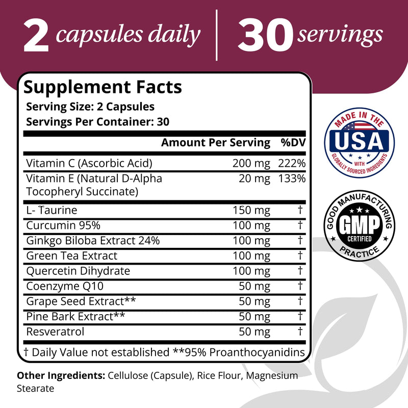 Cellular Defense & Energy Support by Dr. Vogel, MD – Resveratrol & CoQ10 (1 Month Supply) – Curcumin, Ginkgo, Quercetin – Cognitive Clarity & Daily Immune Support