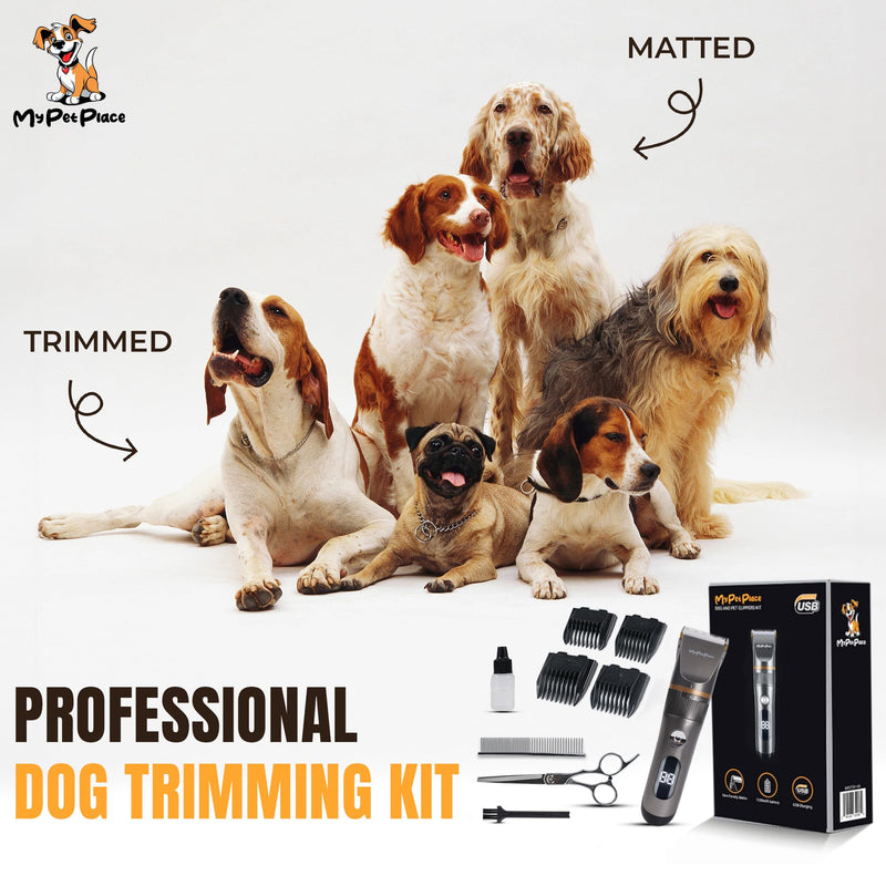 Dog Hair Clipper, Cordless Dog Hair Trimmer, Rechargeable Pet Clipper, Low Noise Waterproof, Integrated Battery Grooming Clipper for Dogs, Cats, Coats (Black) Gray Pet Trimmer - BeesActive Australia