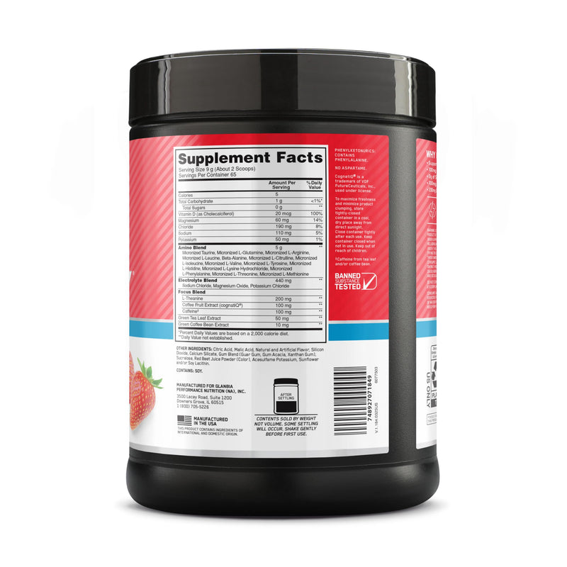 Optimum Nutrition Amino Energy Powder Plus Focus, with BCAA, Electrolytes, and Caffeine, Strawberry Burst, 65 Servings (Packaging May Vary) | Contains BCAAs, Electrolytes, 100 mg Caffeine, 5g Amino Acids, Zero Sugar, Supports Hydration, Banned Substanc...
