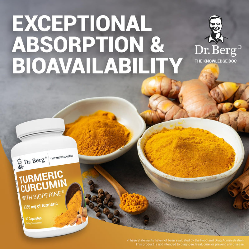 Dr. Berg (Only 2 Per Day) Turmeric Supplement with Black Pepper (BioPerine) - 1350 mg Turmeric Curcumin Supplement with 95% Curcuminoids – Turmeric Curcumin with Black Pepper – 60 Turmeric Capsules - BeesActive Australia