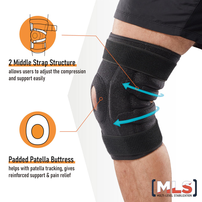 Adjustable Hinged Knee Brace – Dual Side Hinges for ACL, PCL, MCL Injury Support, Meniscus Tear, Arthritis Pain Relief, Post-Surgery Recovery (Black, S/M) Black