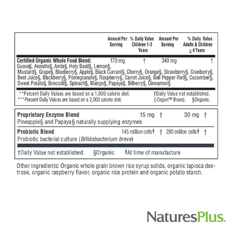 NaturesPlus Source of Life Garden Family Multivitamin - 60 Chewables - Mixed Berry Flavor - Energy, Metabolism & Digestive Health with Probiotics - USDA Certified Organic - Up to 60 Servings