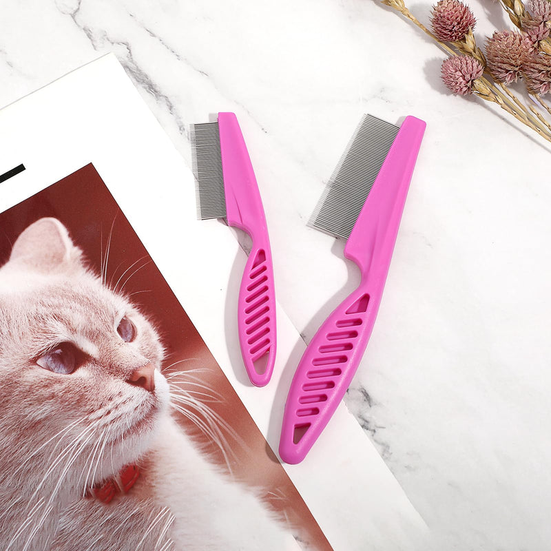 Pet Hair Comb Tear Stain Removal,2 Pack Multifunctional Pets Grooming Comb Kit 2 in 1 Dog Combs Stainless Grooming Massage Dual-Sided Comb for Knots Crust Floating Hair Tangle Fleas(Pink) Pink - BeesActive Australia