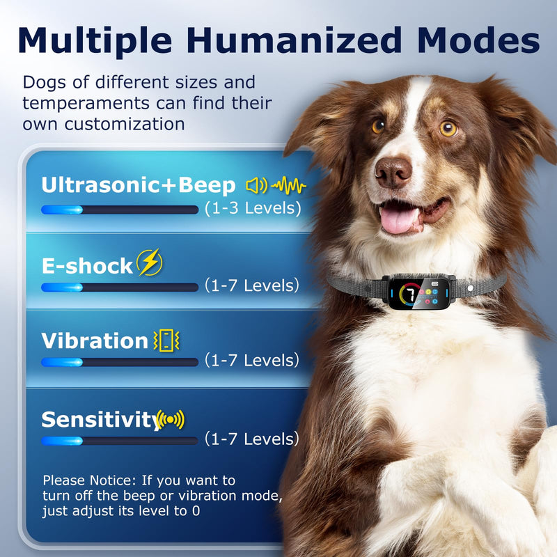 Bark Collar, Dog Bark Collar for Large Medium Small Dogs, Smart Bark Collar, Rechargeable Anti Barking Training Collar with Adjustable Ultrasonic Beep Vibration Shock and 7 Sensitivity (Black) Black - BeesActive Australia