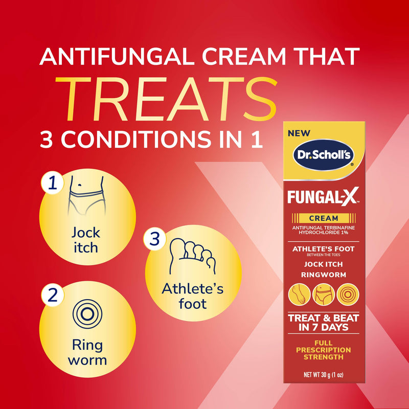 Dr. Scholl's Fungal-X Cream - Treatment for Athlete's Foot, Jock Itch, Ringworm, Relief from Itching, Burning, Stinging, Treat & Beat in 7 Days, Full Prescription Strength, 1 oz