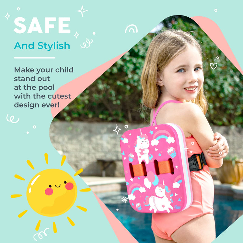 Sunlite Sports Back Float Swim Trainer with Adjustable Belt, Floatie with Multiple Layers, for Kids Children Toddler Swimming Safety Unicorn XL - BeesActive Australia