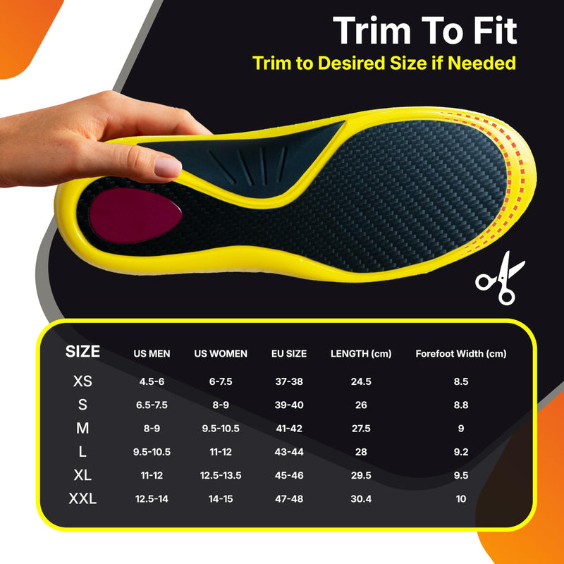 Carbon Fiber Insole with Arch Support – Plantar Fasciitis, Flat Feet, Heel Pain, Overpronation Relief, Running & Sports - Memory Foam & Breathable Fabric - Deep Heel Cup - All Day Comfort and Support Women 12.5-13.5 | Men 11-12 - BeesActive Australia