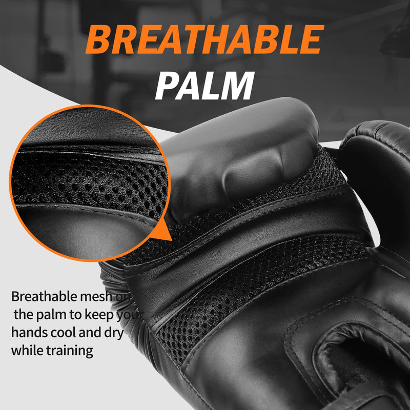 FIVING Boxing Gloves for Men and Women Suitable for Boxing Kickboxing Mixed Martial Arts Muay Thai MMA Heavy Bag Training Black 16oz