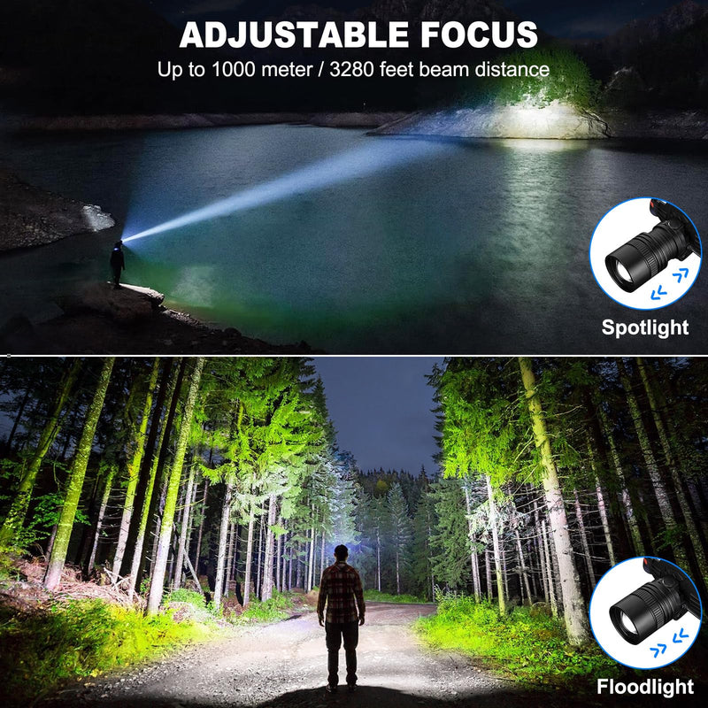 Rechargeable Headlamp 2Pack, 99000 Lumens Super Bright LED Head Lamp with 3 Modes, 90° Adjustable Head Lights for Forehead, 45H Long Runtime & IPX6 Waterproof HeadLamps for Camping Hunting Hiking 2