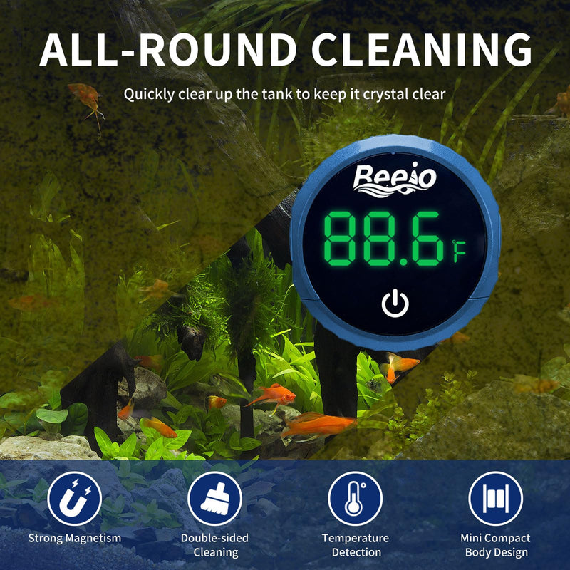 BEEJO 2 in 1 Aquarium Magnet Glass Cleaner with Touch Digital Thermometer ，Glass Fish Tanks Strong Magnetic Cleaning Brush，Aquarium Mini Algae Scraper (Blue) Blue - BeesActive Australia