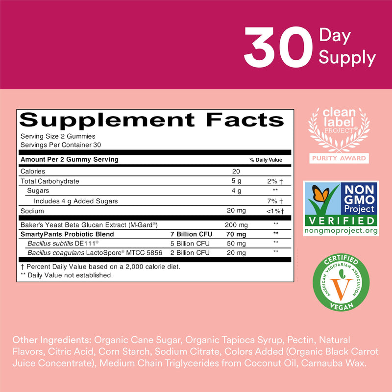 SmartyPants Adult Probiotic & Prebiotic Gummies for Digestive Health: Gut Health Supplement, Clinically Studied Prebiotic for Immune Support, Strawberry, 60 Count (30 Day Supply) (Pack of 2) 1 Count (Pack of 2) Strawberry Probiotic + Prebiotic