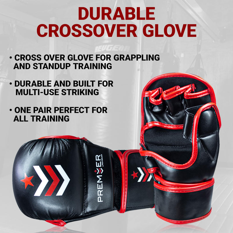 Revgear 7Oz MMA Gloves: Premium Faux Leather Workout Gloves for Men & Women, Ideal for Boxing, Muay Thai, Martial Arts, Sparring, and Heavy Bag Training. Red/Black Small