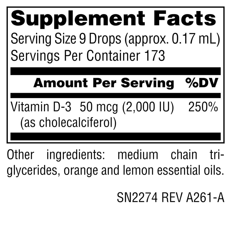 Source Naturals, Vitamin D-3 Liquid Drops 2000 IU - 1 Fluid oz. | Bioactive Form For Bone And Immune Health* 1 Fl Oz (Pack of 1)