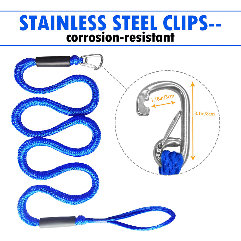 Bungee Dock Line with Stainless Steel Clip Boat Rope Mooring String with Foam Float for Docking,Kayak,Watercraft,SeaDoo,Pontoon,Canoe,Power Boat Accessory,7-10ft (Blue,with One Hook Blue 7FT-with One Hook - BeesActive Australia