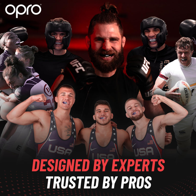 OPRO Platinum Level Mouth Guard, Pro-Level Comfort, Protection & Fit - Moldable Mouth Piece for Boxing, Hockey, MMA, Lacrosse, UFC, jiu Jitsu - Includes Mouthguard Case (Black/White/Red, Adult) Black/White/Red