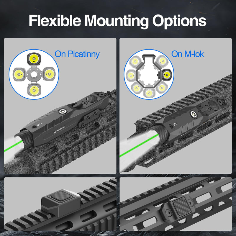 DARKFANG Mlok and Picatinny Flashlight and Laser Combo for Rifle, 1450 Lumen Weapon Light with Removeable Pressure Switch Green Laser Light Combo For Mlok/Picatinny