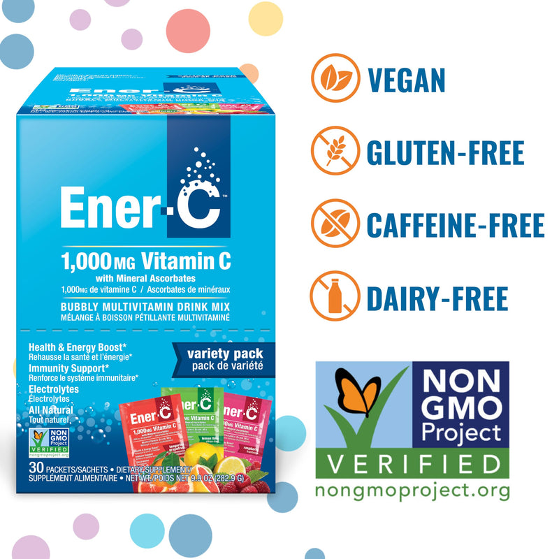Ener-C Multivitamin Drink Mix, Healthy Energy - Variety Pack, 60 Count | Vitamin Packets for Water, Electrolytes Powder Packets, Vitamin Drink Mix, Hydration Liquid Mix, Immune Booster for Adults