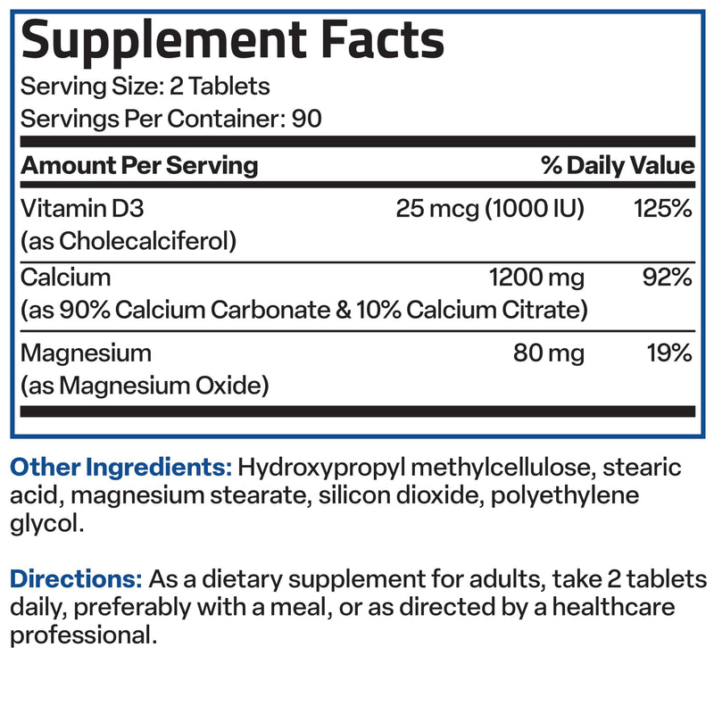Bronson Calcium 1200 mg Sustained Release + Vitamin D3 1000 IU, 180 Tablets | Magnesium 80 mg, Bone Health Support, Steady Calcium Release, Non-GMO, Gluten-Free & Soy-Free 180 Count (Pack of 1)
