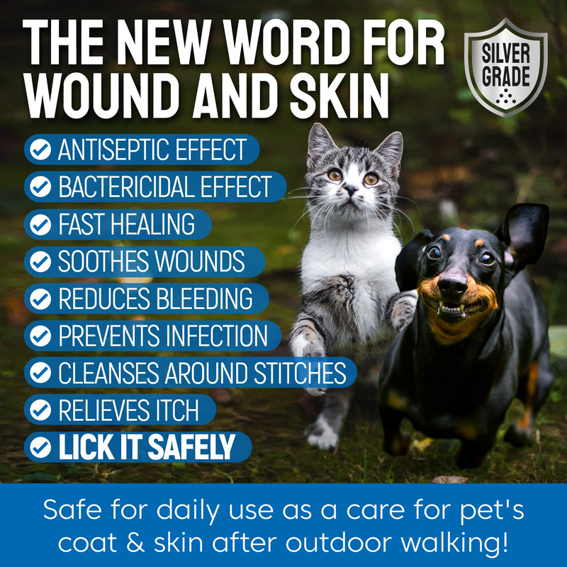 SILVER GRADE Wound Spray for Pets – Colloidal Silver Wound Care for Dogs & Cats – Helps with Skin Irritation, Hot Spots, Rashes, Scratching, Itch, Bites & Burns – Use a Dog Cone – 4 oz 4 Fl Oz