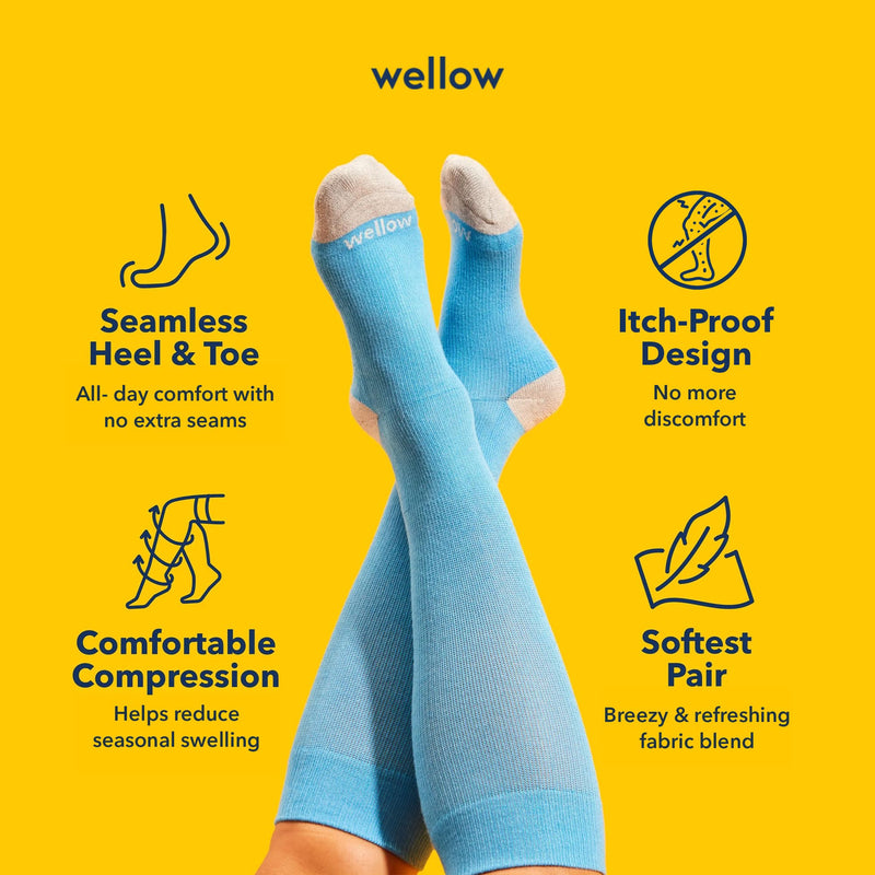 Wellow Premium Socks (Compression Socks - Regular) for Men & Women, Made with Viscose from Bamboo, Knee High, 18-25 mmHg Medium Blue Steel - Twist - BeesActive Australia