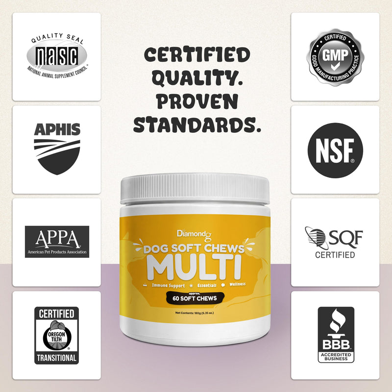 Diamondg Dog Mutivitamin Chews with Turkey Tail & Probiotics, 60ct - All in One Dog Nutritional and Health Supplement to Support Critical Immune Defense for Puppy & Senior, Daily Multivitamin for Dogs
