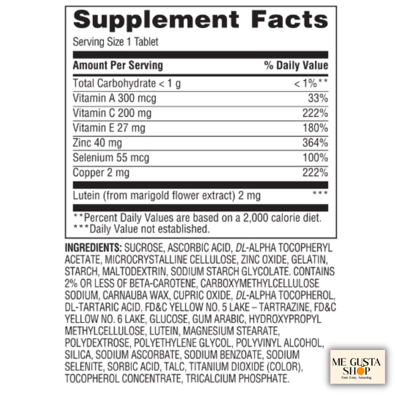 Equate Vision Formula with Lutein Tablets Dietary Supplement, 120 Count + me Gusta Sticker