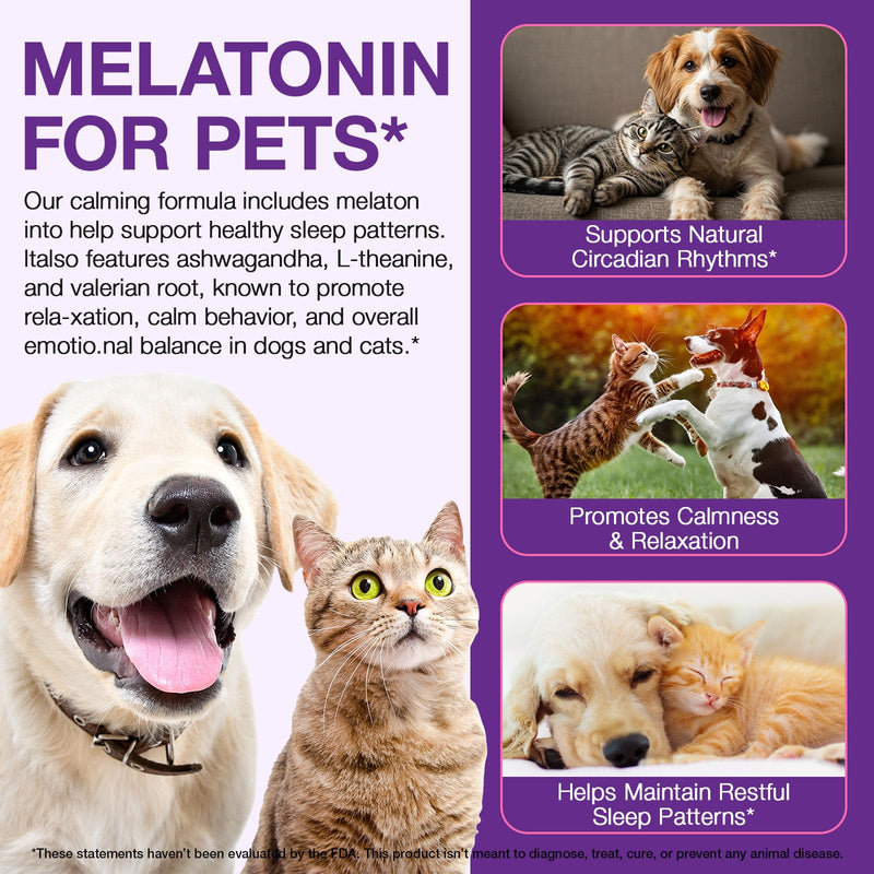 Melatonin for Dogs & Cats - Liquid Sleep Aid - Regulates Sleep, Reduces Anxiety & Stress from Fireworks, Travel, Separation, Dog Anxiety Relief - Natural Calming Supplement - 60mL Bacon Flavoured