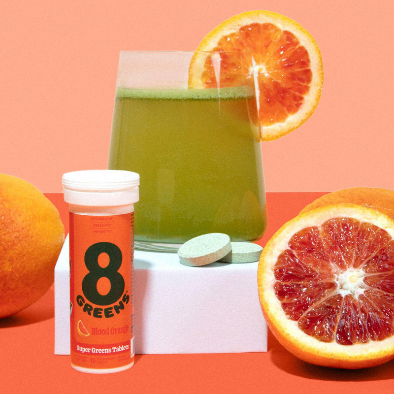 8G 8Greens Supergreens Effervescent Tablets, Blood Orange, 10 Servings | Boosts Metabolism, Immunity & Focus; Contains Aloe vera, spirulina & chlorella; Vitamins C, B6, B12 & folate; Doctor-Backed