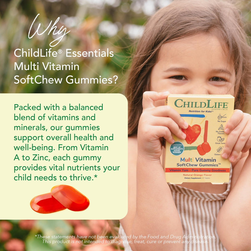 CHILDLIFE ESSENTIALS Kids Multivitamin SoftChew Gummies, Orange, 27 Tablets | Children's Vitamins, Multivitamin Gummies, Toddler Supplements, Chewable Vitamin, Sugar Free, Natural Flavor