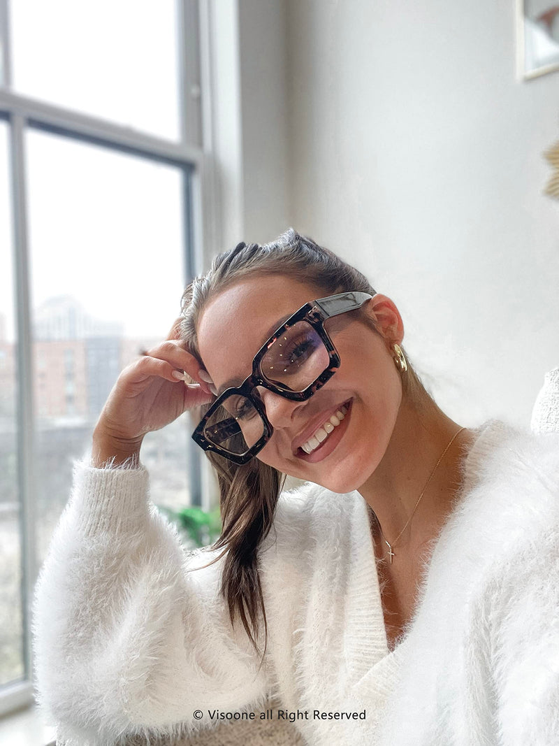 VISOONE Blue Light Blocking Glasses Rectangle Chic Preppy Look MultiColor Frame for Women Men RIVER River Upg Coco Tortoise - BeesActive Australia
