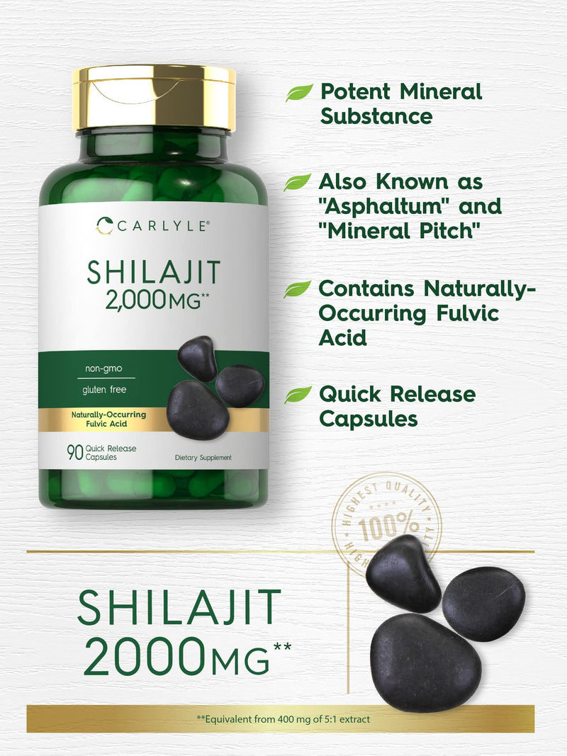 Carlyle Shilajit Capsules | 2000mg | 90 Count | Non-GMO and Gluten Free - BeesActive Australia