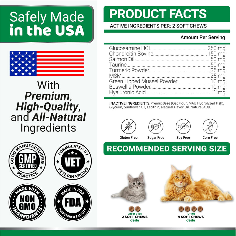 YUMA'S Cat Hip and Joint Health Supplement Chews – Advanced Glucosamine for Cats – MSM, Chondroitin & Omega-3 Salmon Oil – Supports Mobility, Joint Pain Relief, Cat Vitamins for Indoor & Outdoor Cats 120 Chews Cat Hip & Joint