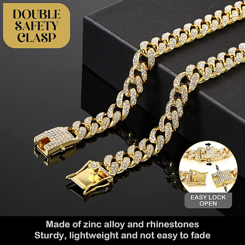 Tallew Dog Chain Diamond Collar Walking Metal Chain Collar with Secure Buckle, Pet Cuban Style Collar Jewelry Accessories for Small Medium Large Dog Cats(8 Inch,Gold) 8 Inch Gold - BeesActive Australia
