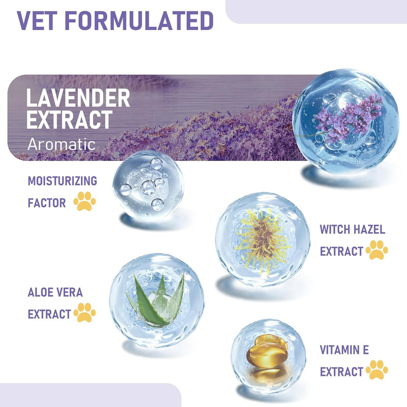 Pet Cleaning Glove Bathing Wipes for Dogs and Cats, Hypoallergenic Deodorizing No-Rinse Grooming Wipes for Paws, Body, and Butt, Perfect for Cat Dry Cleaning, Daily Care and Travel, Lavender, 8 Pcs - BeesActive Australia