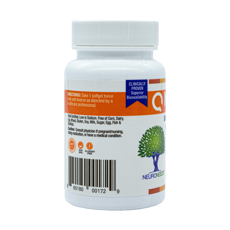 QNeeds® coqh-cf Ubiquinol 100 mg COQ10 Clinically Proven Enhanced Delivery for Maximum Absorption, Enhanced Mitochondrial Support, Antioxidant for Heart Health, 60 Count Softgels