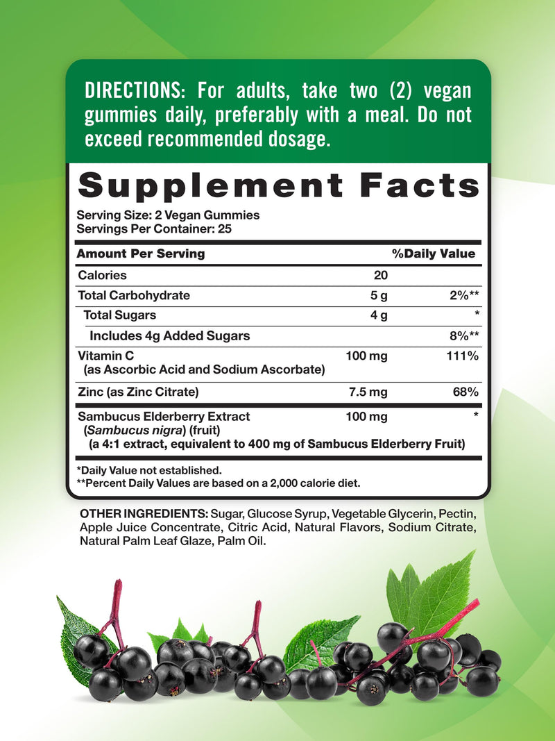 Nature's Truth Black Elderberry Gummies | 50 Vegan Gummies | with Vitamin C and Zinc | Berry Flavor | Vegan, Non-GMO, and Gluten Free Supplement | with Vitamin C and Zinc | Berry Flavor | Vegan, Non-GMO & Gluten Free Supplement 50 Count (Pack of 1)