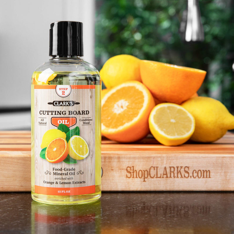 CLARK'S Cutting Board Oil - Food Grade Mineral Oil for Cutting Board - Enriched with Lemon and Orange Oils - Butcher Block Oil and Conditioner - Mineral Oil - Restores and Protects All Wood - 12oz Orange & Lemon - 12 OZ (Most Popular) - BeesActive Australia