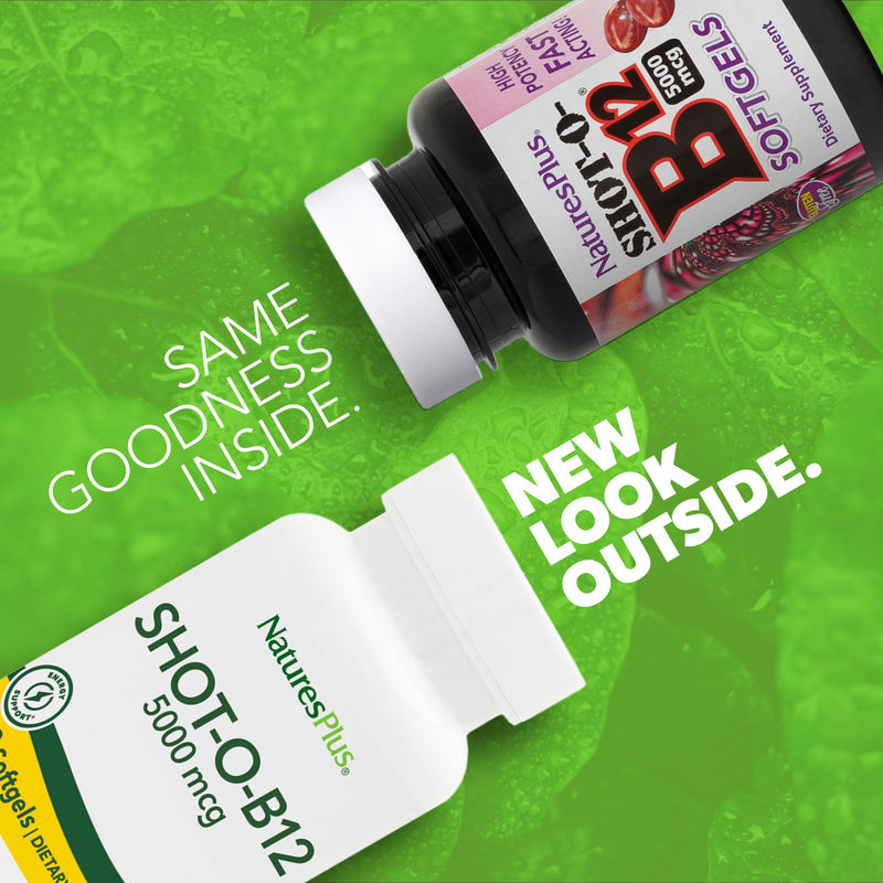 NaturesPlus Shot-O-B12 - 30 Softgels - 5000 mcg - Supports Energy & Immune Health - Gluten Free - 30 Servings