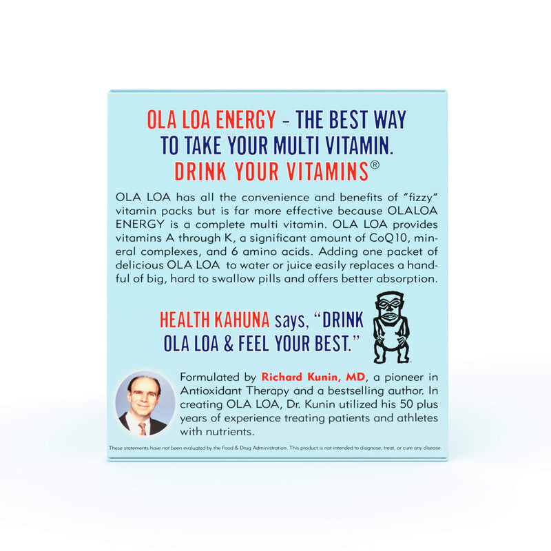 Ola Loa Energy Tropical Multi Vitamin Drink Mix - Amino Energy Powder, Gluten Free, Detox, Dairy Free, Caffeine Free - Drink Your Vitamins for the Rigors of Daily Life - 30 Packets (8.25oz)